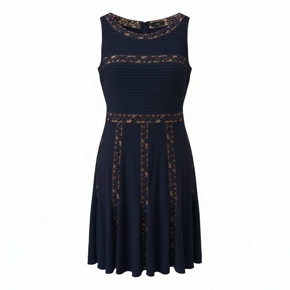 Tadashi Shoji‎ Black Lace Pintuck Fit and Flare Midi Dress Womens XL - Picture 2 of 14